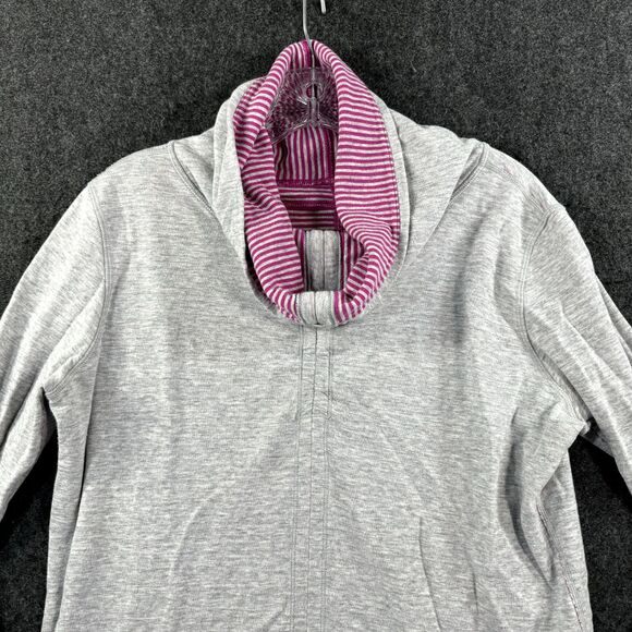 Lululemon In A Cinch Pullover Women's 8? Gray Pink Striped Reversible Cowl Neck - Picture 2 of 7